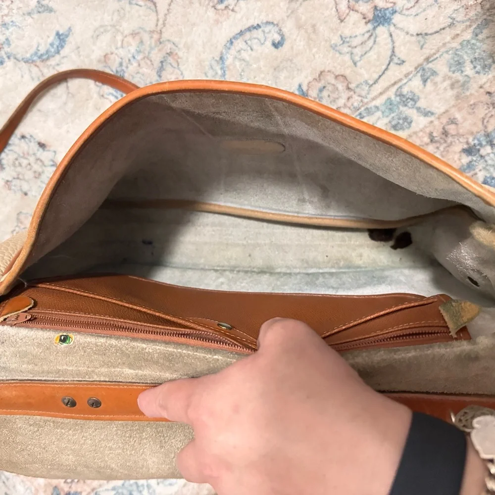 Dooney & Bourke Beige and Brown Leather Briefcase Shoulder Bag